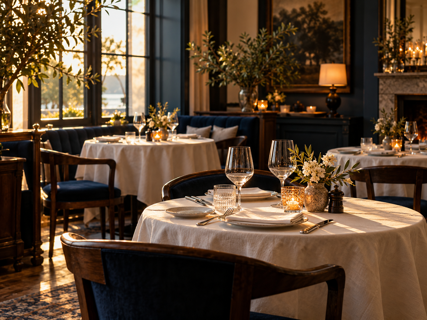 Restaurant kitchen and lunch setting